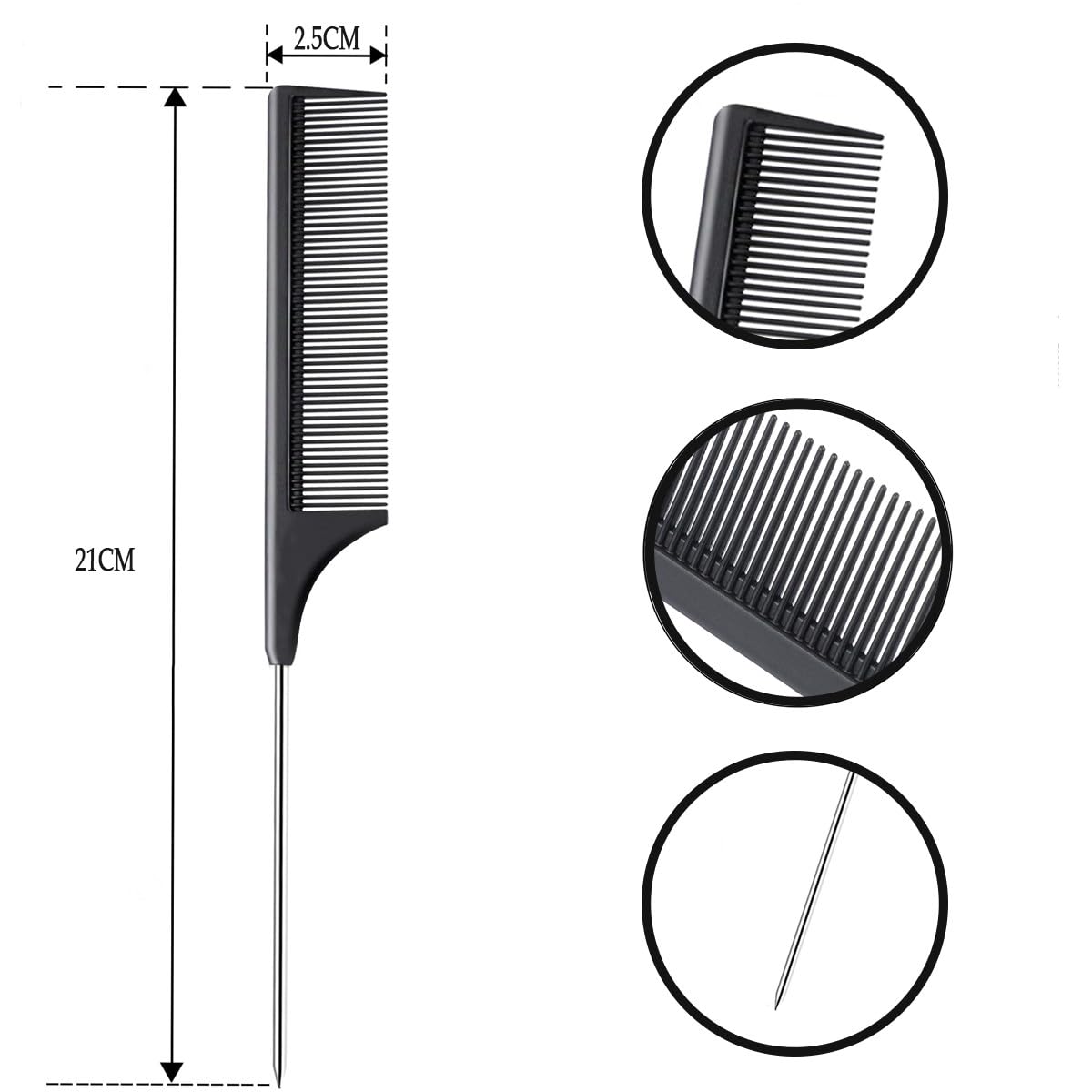 DAZISEN 3 Peignes à Cheveux - Peigne à Dents Fines Antistatique Peignes à Queue avec Manche en Acier Inoxydable pour Femme et Hommes