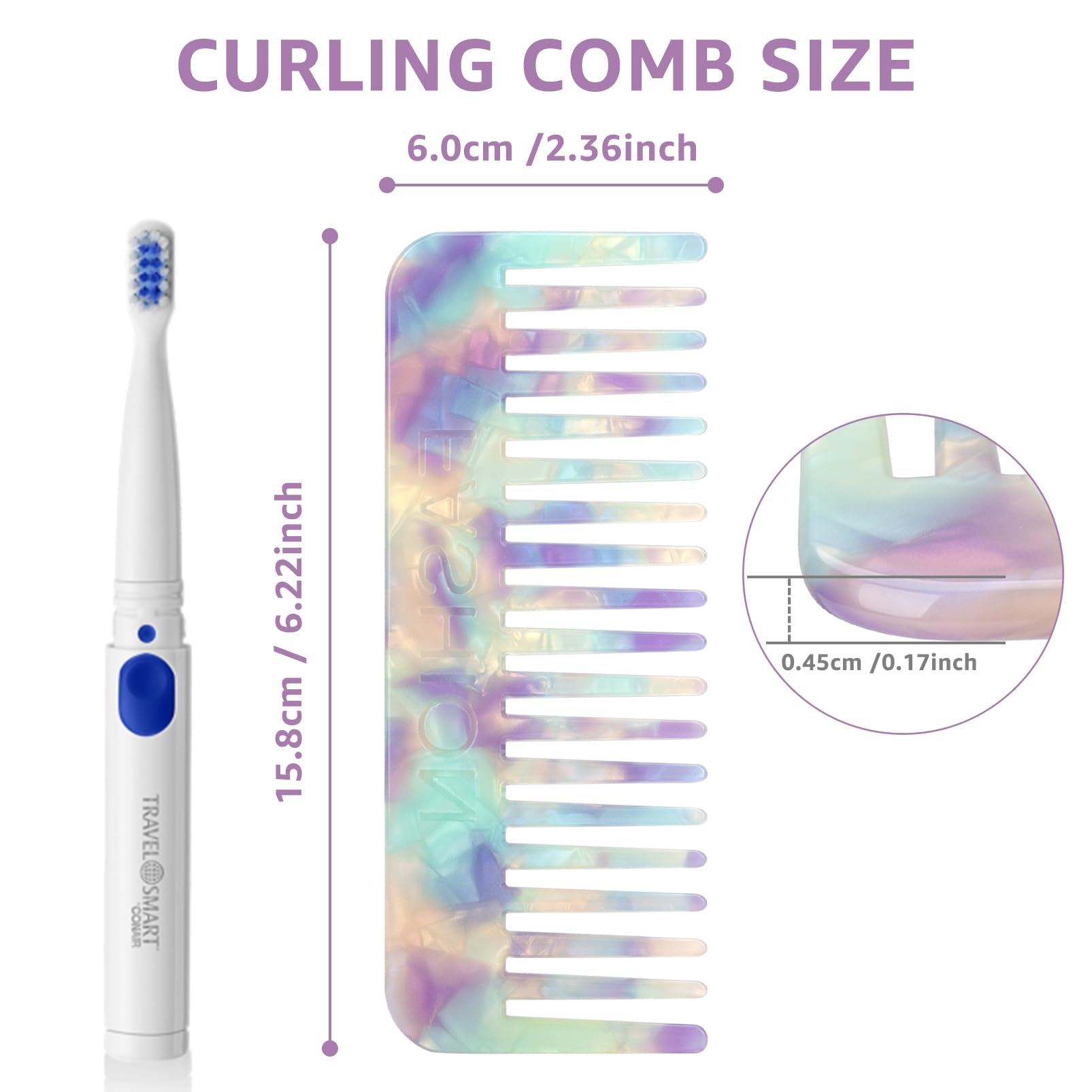 Peigne Démêloir Grosse Dent Large Brosse Cheveux Bouclés Résistant à la Chaleur Peignes Antistatiques en Fibre pour Cheveux Longs Mouillés ou Bouclés pour Femmes Enfants Barbier (Marron/Blanc)