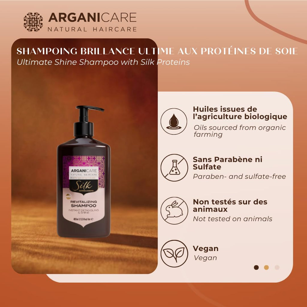 ARGANICARE - Shampoing traitant Antipelliculaire à l'Huile d'Argan - Soin Cheveux Secs et Abîmés - Flacon 400 ml