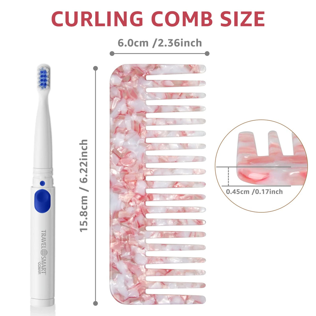 Peigne Démêloir Grosse Dent Large Brosse Cheveux Bouclés Résistant à la Chaleur Peignes Antistatiques en Fibre pour Cheveux Longs Mouillés ou Bouclés pour Femmes Enfants Barbier (Marron/Blanc)