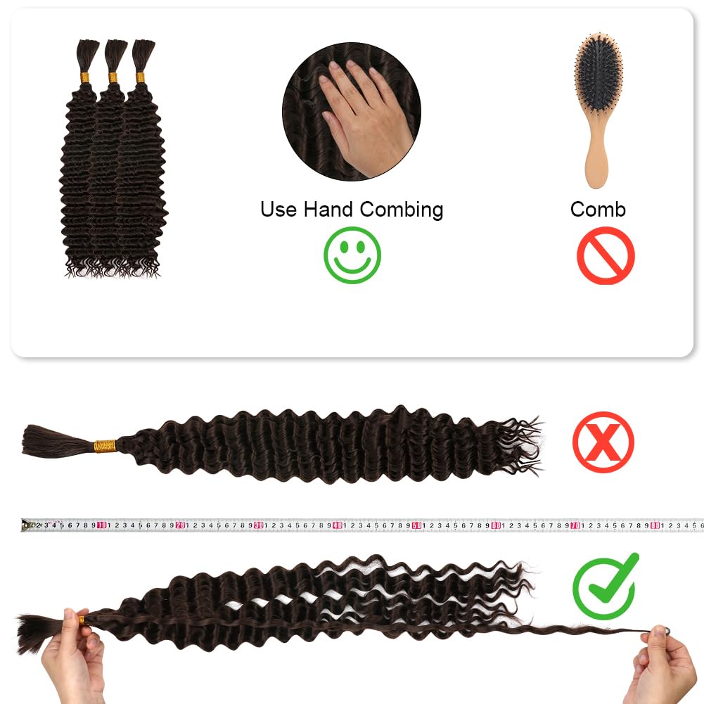 Aomig Cheveux Crochetés Tresses de Bohème, 2PACK/65CM Paquets de Bulk Cheveux Tressés Deep Wave Deep Twist, Meches pour Tresses Africaine, Braids Tissage Synthétique Bresilien (65cm,Noir)