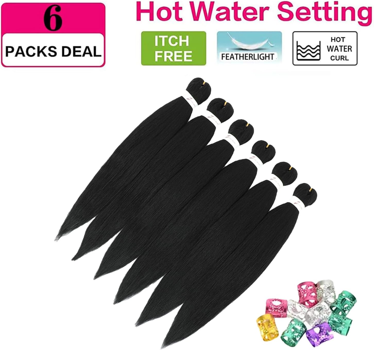 Rajout Cheveux Tressés Pré-étirés Noir Naturelles Black 30 Pouces Long Kanekalon Easy Braids Meches Cheveux pour Tresses Africaine 6 Paquets Knotless Yaki Nattes Extensions de Cheveux(1B#)