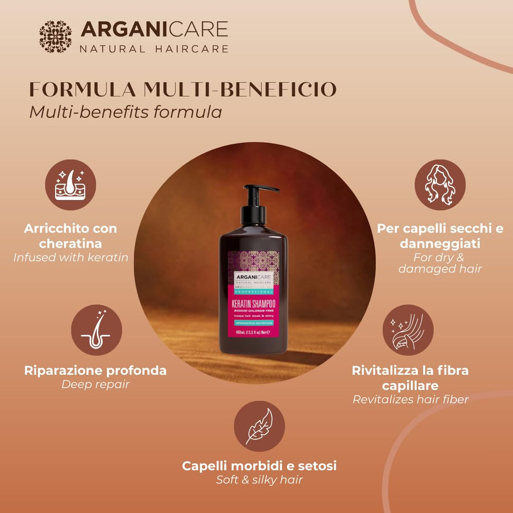 ARGANICARE Shampooing Régénérant Fortifiant Biotine & Huile d’Argan – Vitalité, Nutrition et Résistance – Renforce la Fibre Capillaire – Cheveux Fragilisés et Ternes – 400 mL