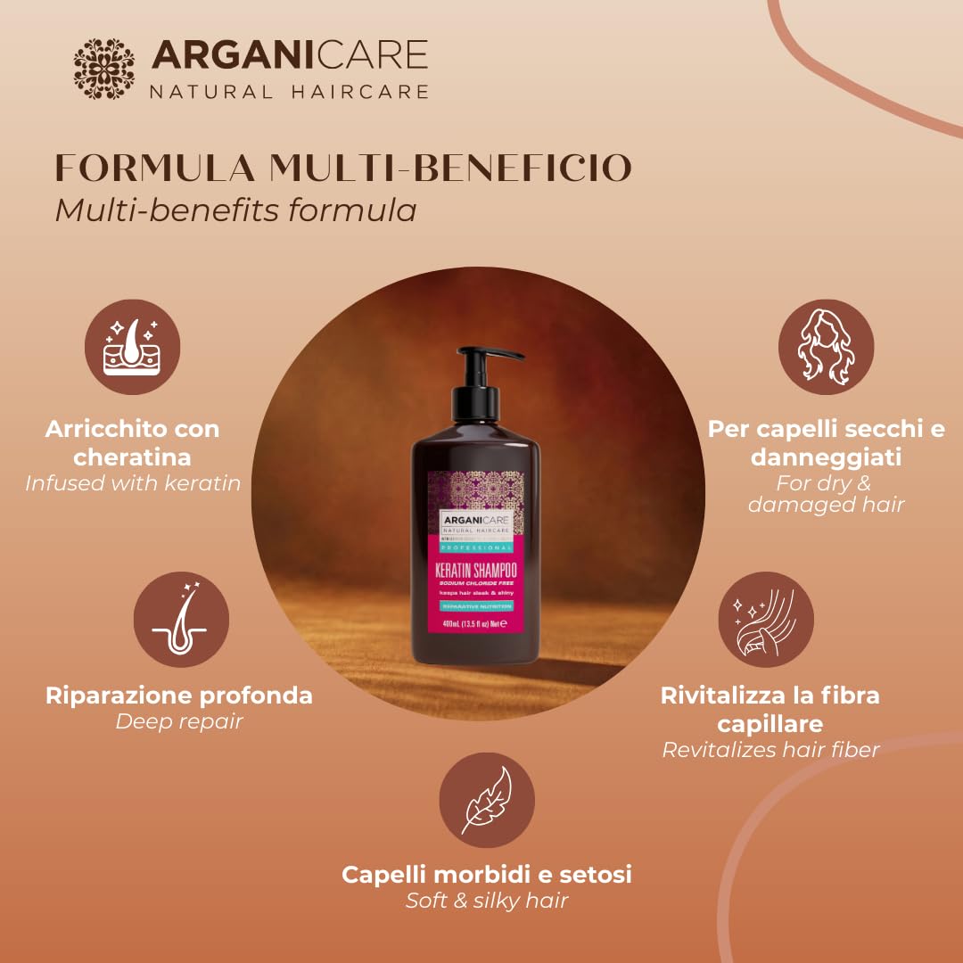 ARGANICARE Shampooing Régénérant Fortifiant Biotine & Huile d’Argan – Vitalité, Nutrition et Résistance – Renforce la Fibre Capillaire – Cheveux Fragilisés et Ternes – 400 mL