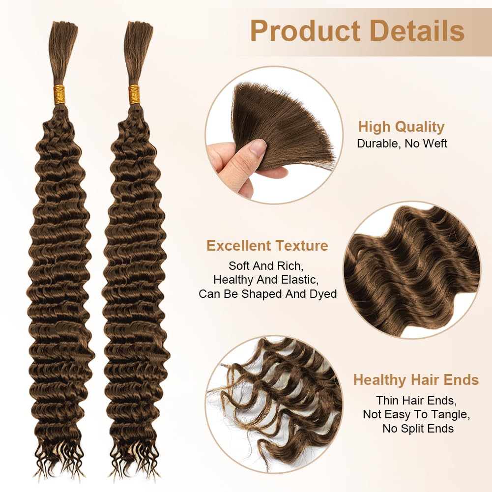 Aomig Cheveux Crochetés Tresses de Bohème, 2PACK/65CM Paquets de Bulk Cheveux Tressés Deep Wave Deep Twist, Meches pour Tresses Africaine, Braids Tissage Synthétique Bresilien (65cm,Noir)