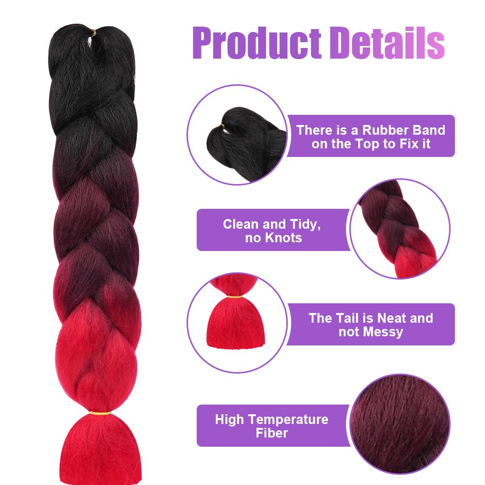 Aomig Rajout Cheveux Tresse, Jumbo Braids Meches, 65cm Extension de Cheveux de Fibre Synthétique pour Crochet Twist Tressage (4 couleurs)