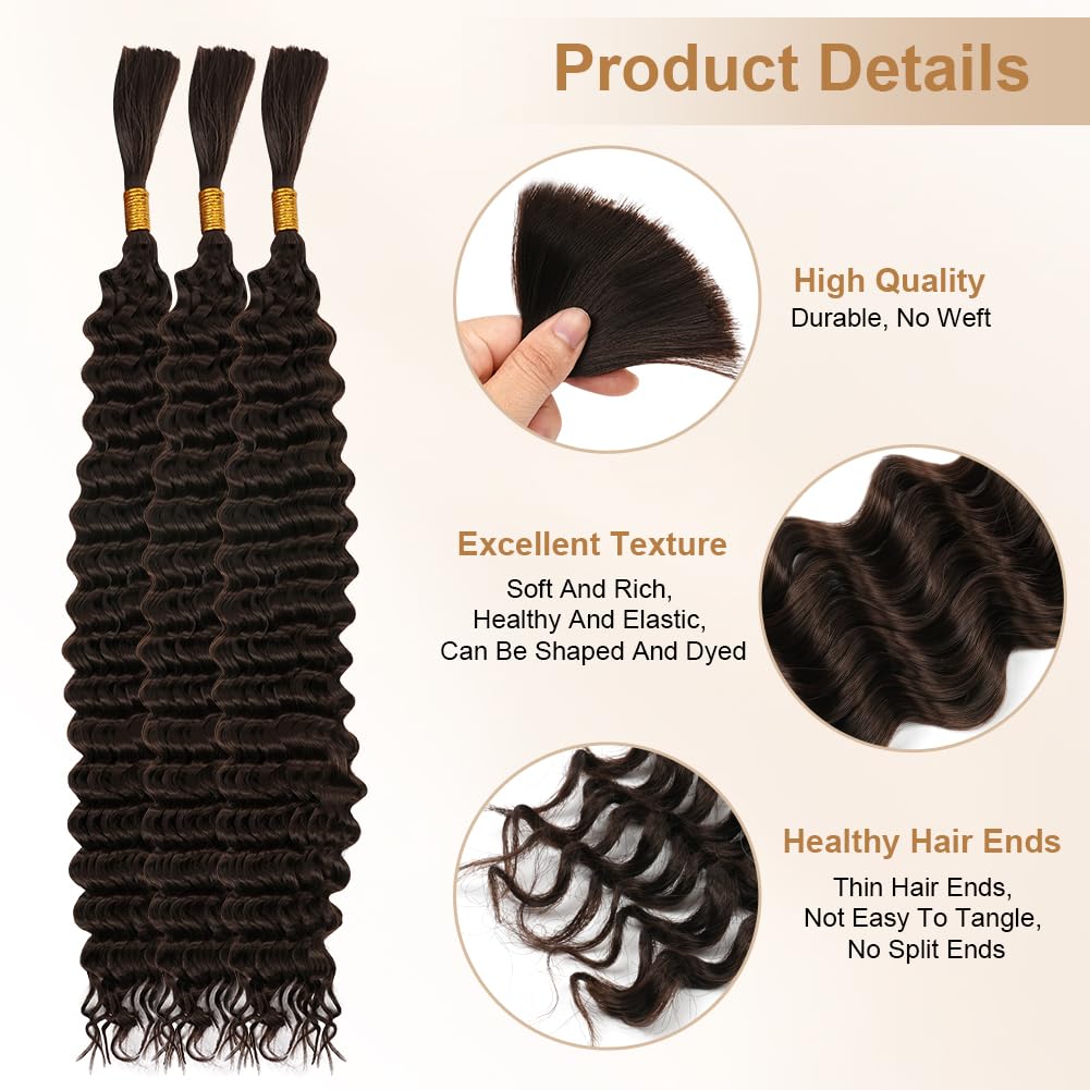 Aomig Cheveux Crochetés Tresses de Bohème, 2PACK/65CM Paquets de Bulk Cheveux Tressés Deep Wave Deep Twist, Meches pour Tresses Africaine, Braids Tissage Synthétique Bresilien (65cm,Noir)