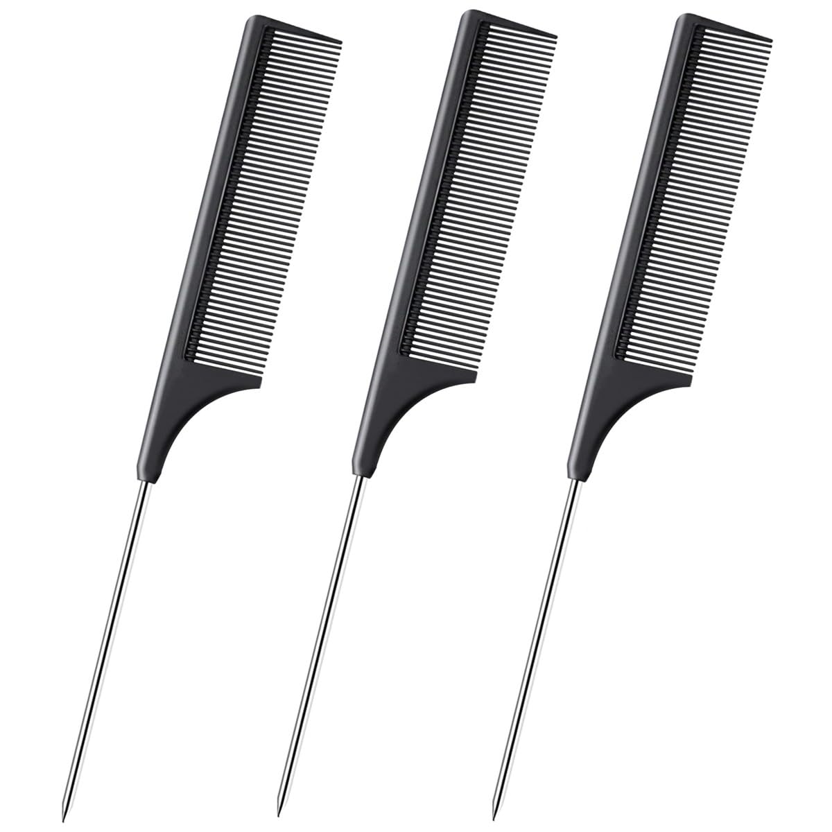 DAZISEN 3 Peignes à Cheveux - Peigne à Dents Fines Antistatique Peignes à Queue avec Manche en Acier Inoxydable pour Femme et Hommes