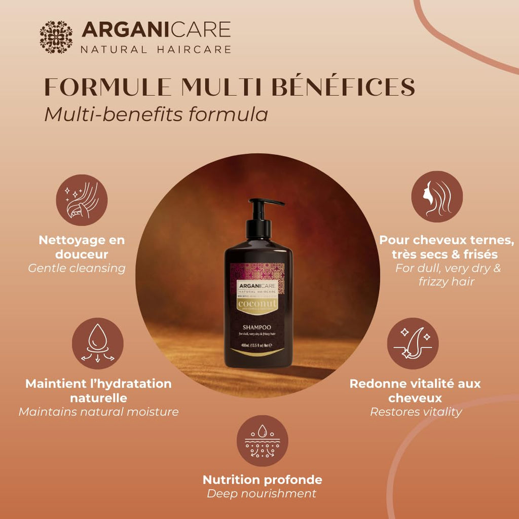 ARGANICARE Shampooing Régénérant Fortifiant Biotine & Huile d’Argan – Vitalité, Nutrition et Résistance – Renforce la Fibre Capillaire – Cheveux Fragilisés et Ternes – 400 mL