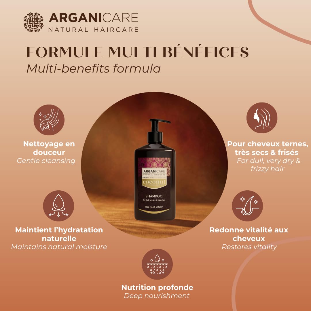 ARGANICARE Shampooing Régénérant Fortifiant Biotine & Huile d’Argan – Vitalité, Nutrition et Résistance – Renforce la Fibre Capillaire – Cheveux Fragilisés et Ternes – 400 mL