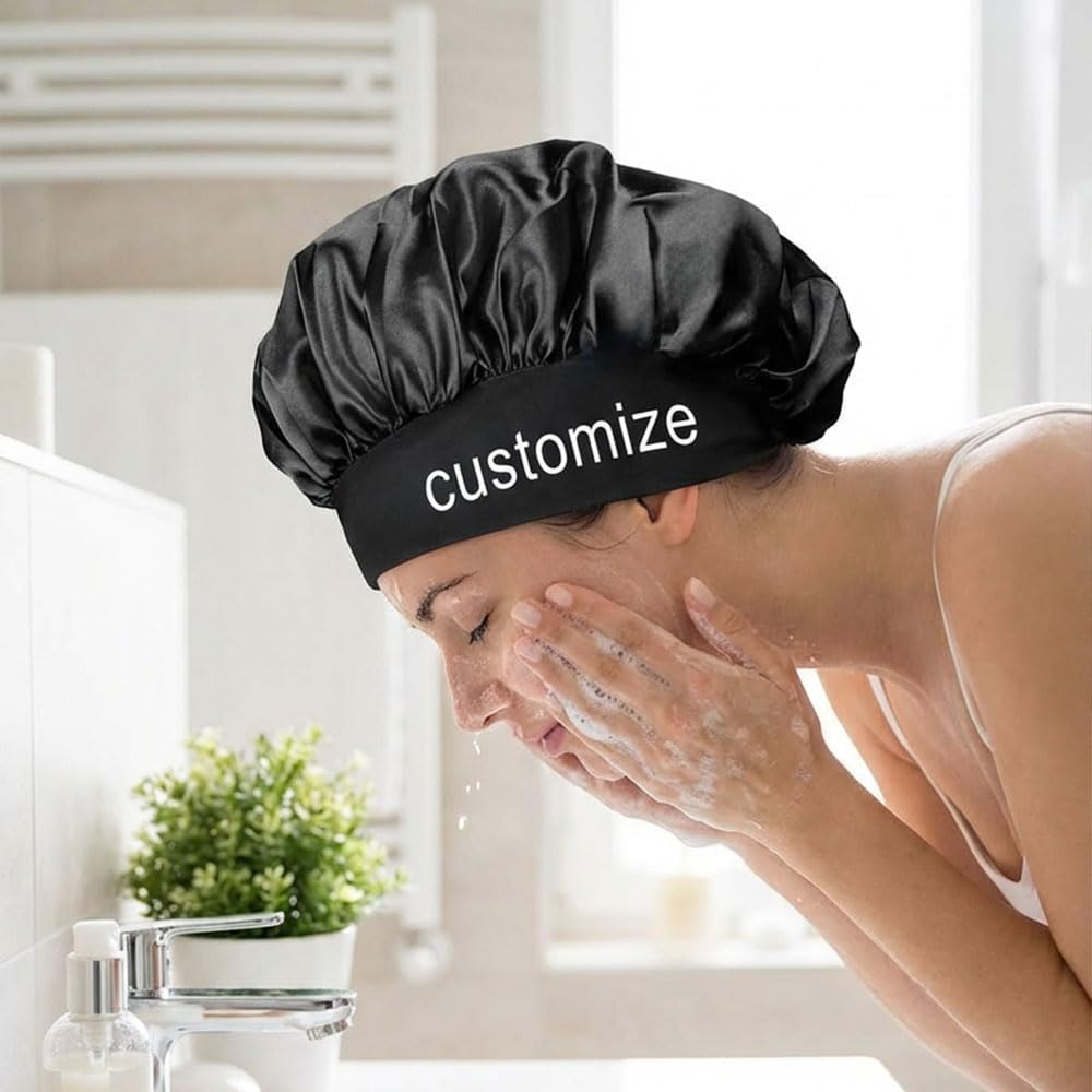 Bonnet En Satin Avec Image/Texte Personnalisé, Réutilisable Doux Et Confortable, Mèche élastique pour Dormir, Couvre-Cheveux de Nuit pour Cheveux Bouclés, Parfait Pour Protéger Vos Cheveux