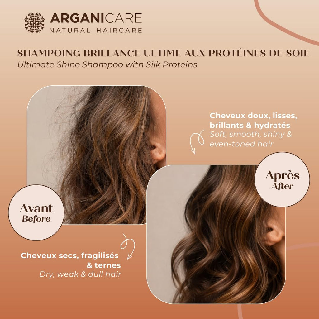 ARGANICARE - Shampoing traitant Antipelliculaire à l'Huile d'Argan - Soin Cheveux Secs et Abîmés - Flacon 400 ml