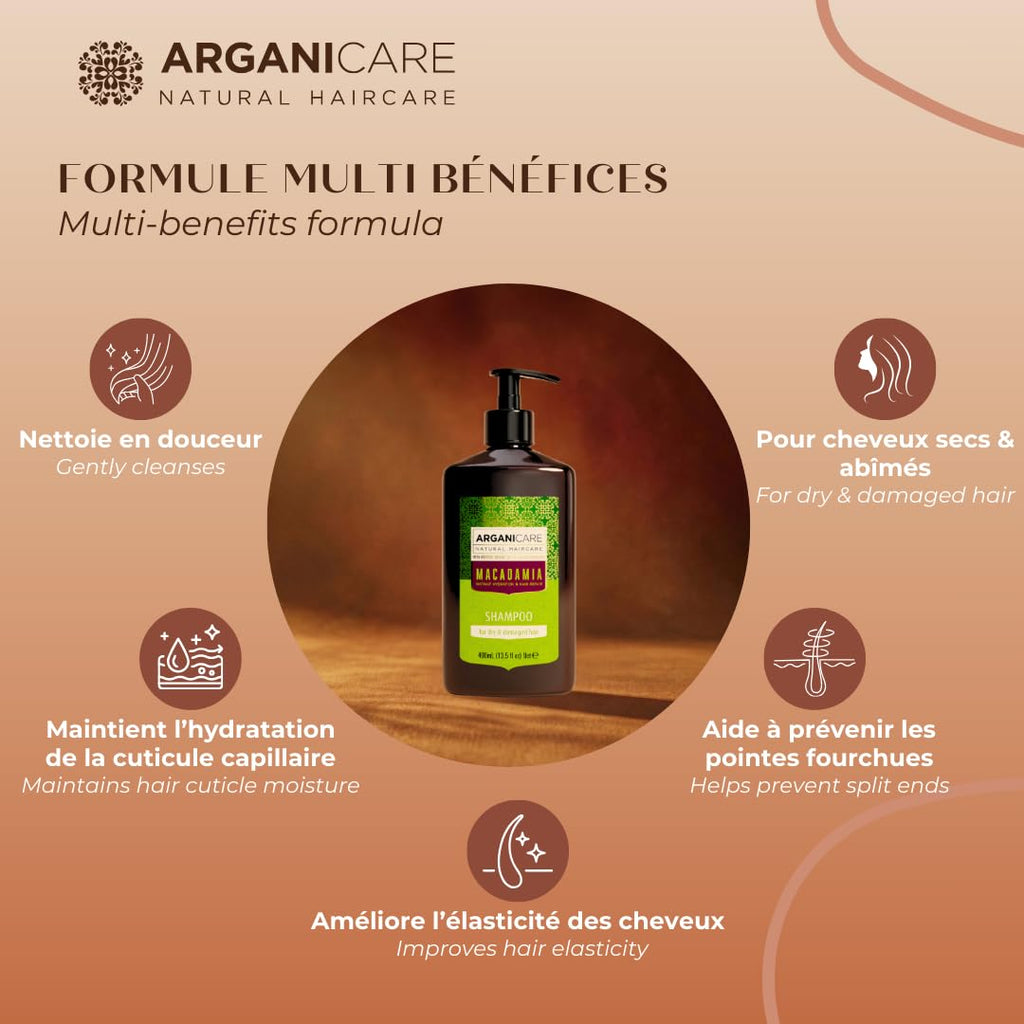ARGANICARE Shampooing Régénérant Fortifiant Biotine & Huile d’Argan – Vitalité, Nutrition et Résistance – Renforce la Fibre Capillaire – Cheveux Fragilisés et Ternes – 400 mL