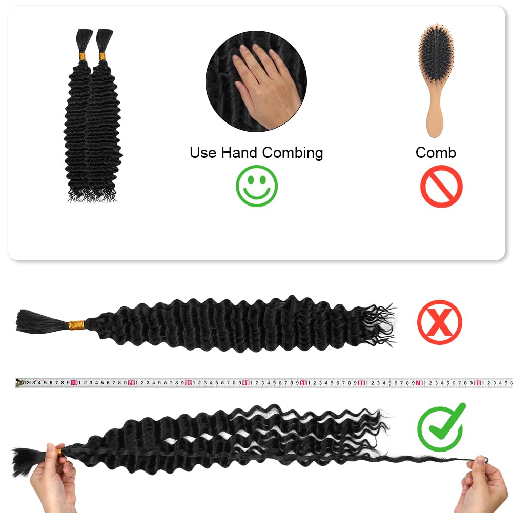 Aomig Cheveux Crochetés Tresses de Bohème, 2PACK/65CM Paquets de Bulk Cheveux Tressés Deep Wave Deep Twist, Meches pour Tresses Africaine, Braids Tissage Synthétique Bresilien (65cm,Noir)