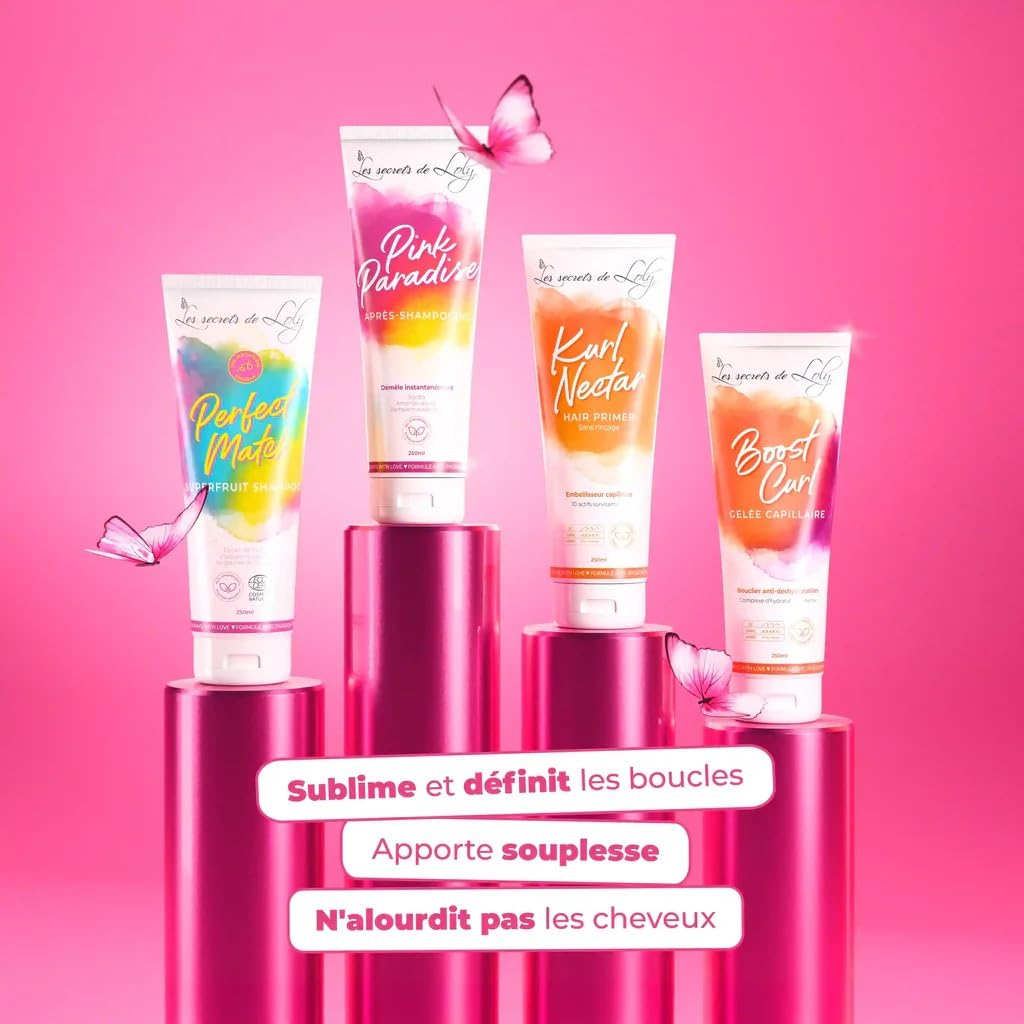 Les Secrets de Loly – Routine Cheveux Bouclés – Perfect Match + Pink Paradise + Kurl Nectar + Boost Curl – Hydratation & Définition – Formule Naturelle – Cheveux Ondulés, Bouclés & Frisés