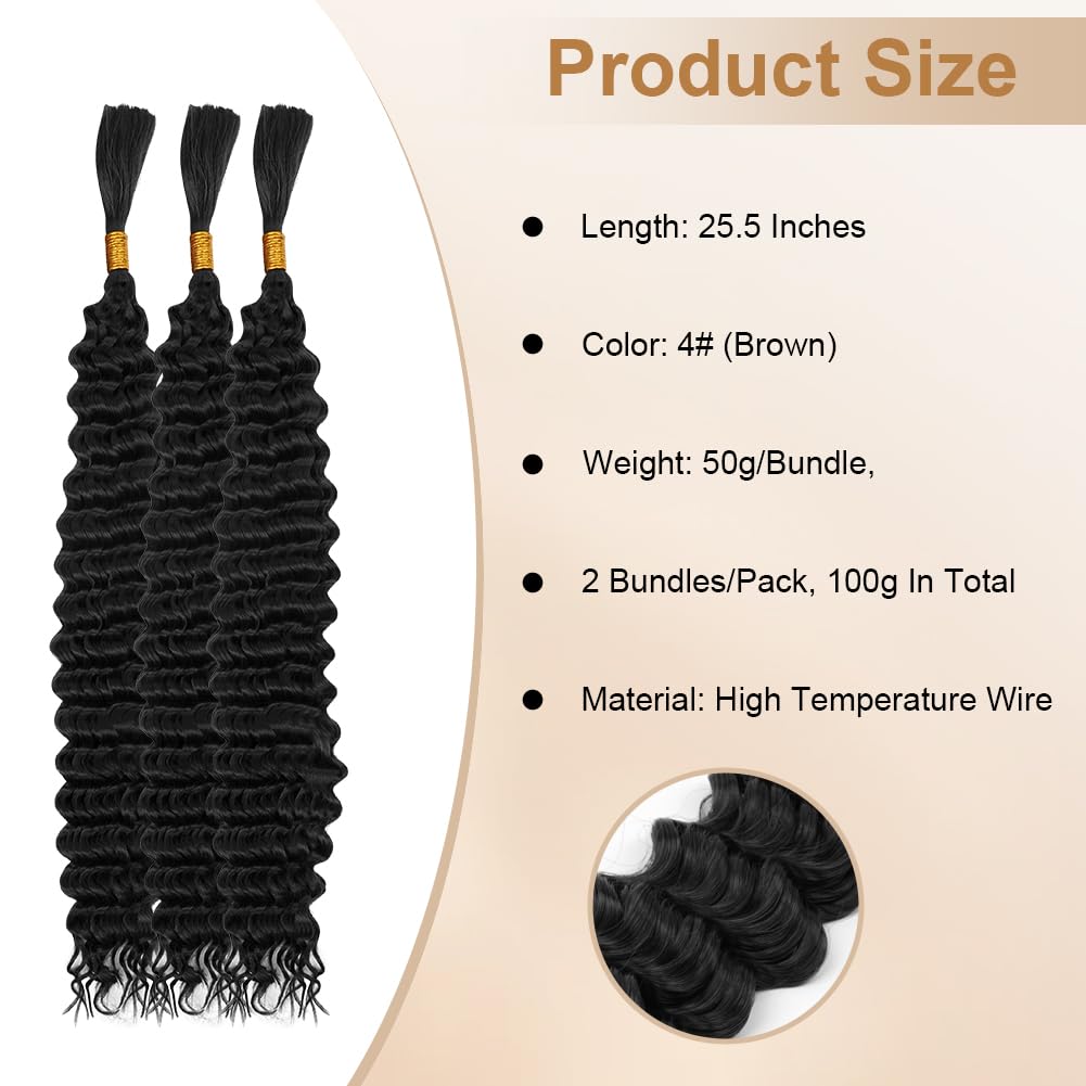 Aomig Cheveux Crochetés Tresses de Bohème, 2PACK/65CM Paquets de Bulk Cheveux Tressés Deep Wave Deep Twist, Meches pour Tresses Africaine, Braids Tissage Synthétique Bresilien (65cm,Noir)