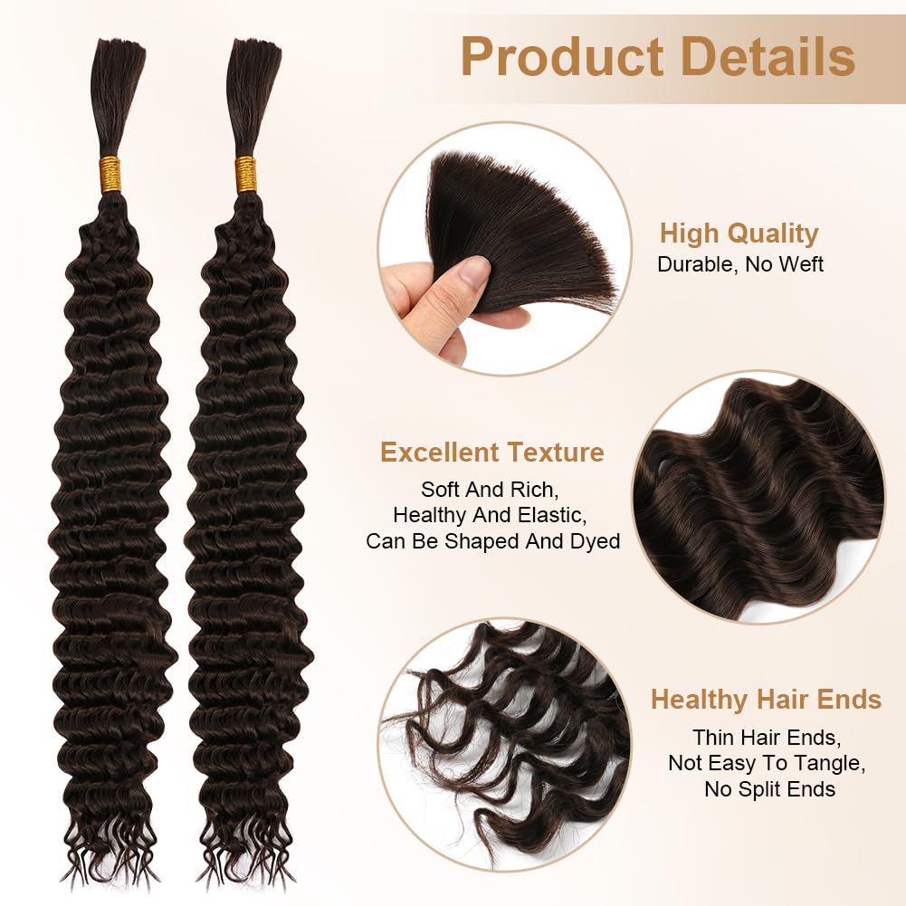 Aomig Cheveux Crochetés Tresses de Bohème, 2PACK/65CM Paquets de Bulk Cheveux Tressés Deep Wave Deep Twist, Meches pour Tresses Africaine, Braids Tissage Synthétique Bresilien (65cm,Noir)