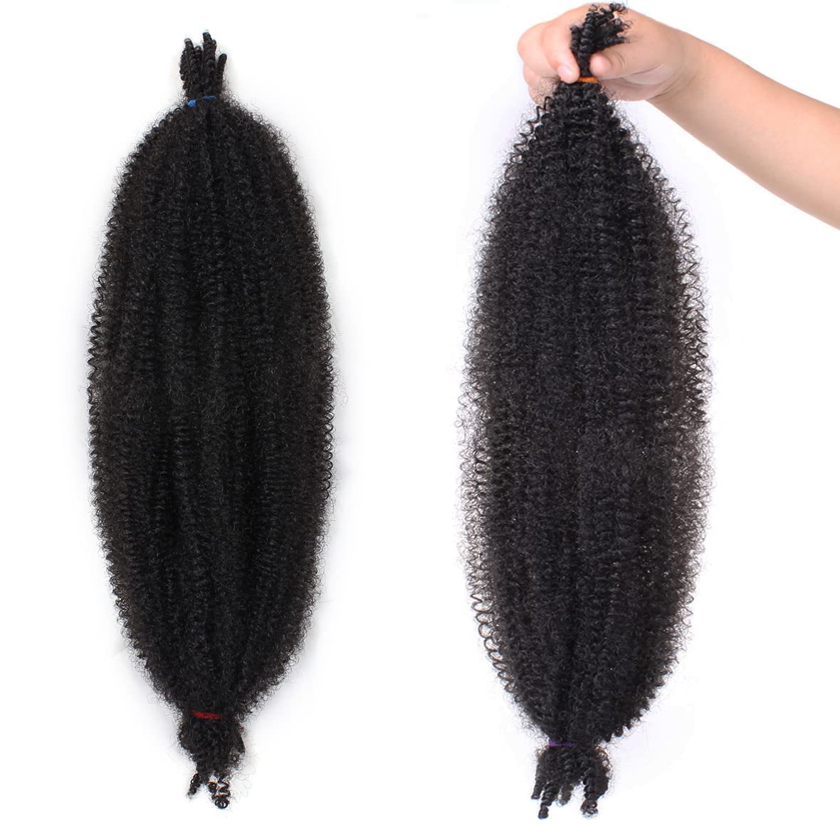 Leeven 16 Pouces Pre Separated Springy Twist Hair 8 Packs Pre-Fluffed Popping Crochet for Distressed Locs Afro Kinky Curly Marley Braiding Hair Extensions /1B#