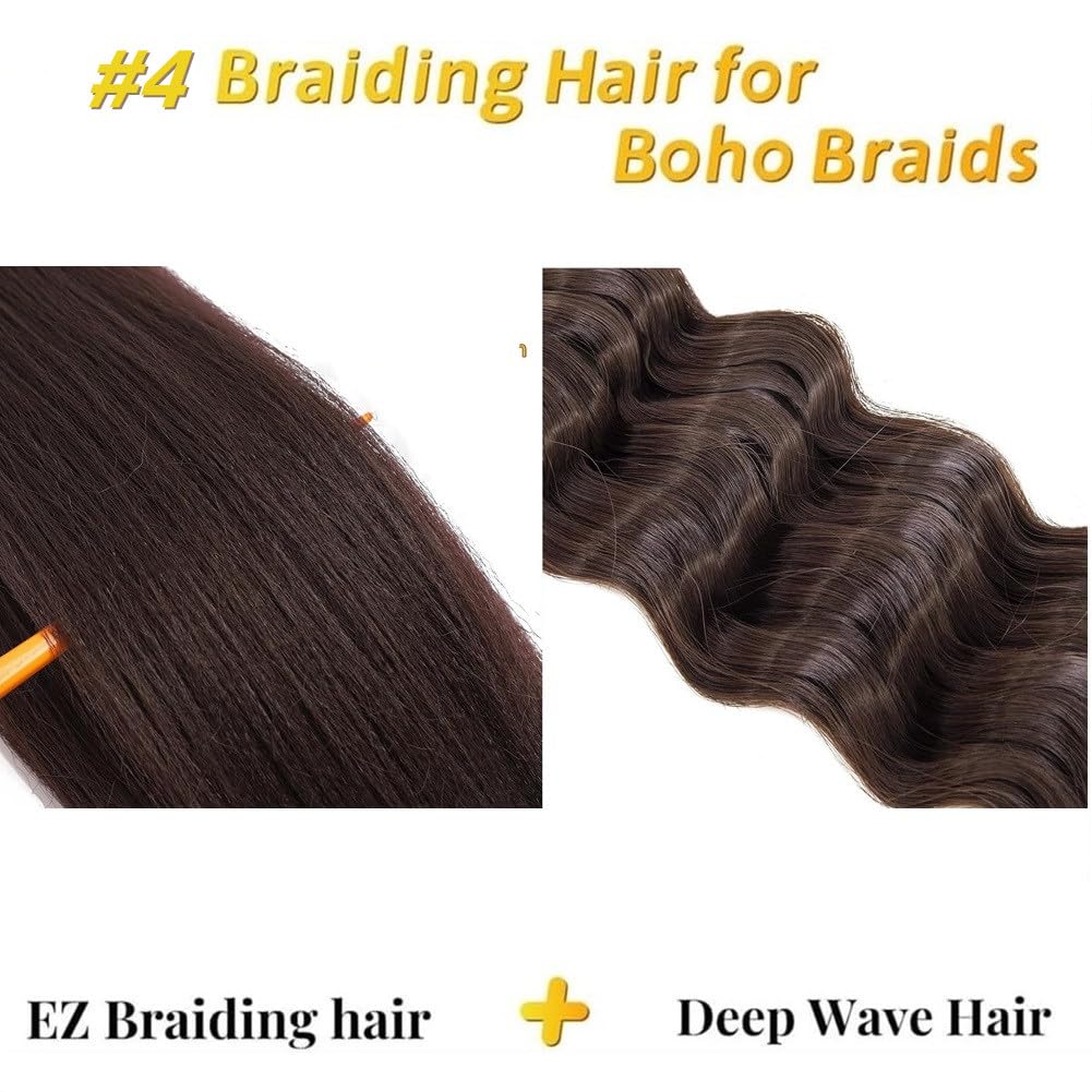 Bouclé Braiding Hair For Boho Braids Meches Rajout Cheveux Tresses For Bohemian Braids Pré-Étirés Meches Pour Tresses Africaine Meche Naturelle Pour Tresse（#Brown ，Total De 6 Packs) ）