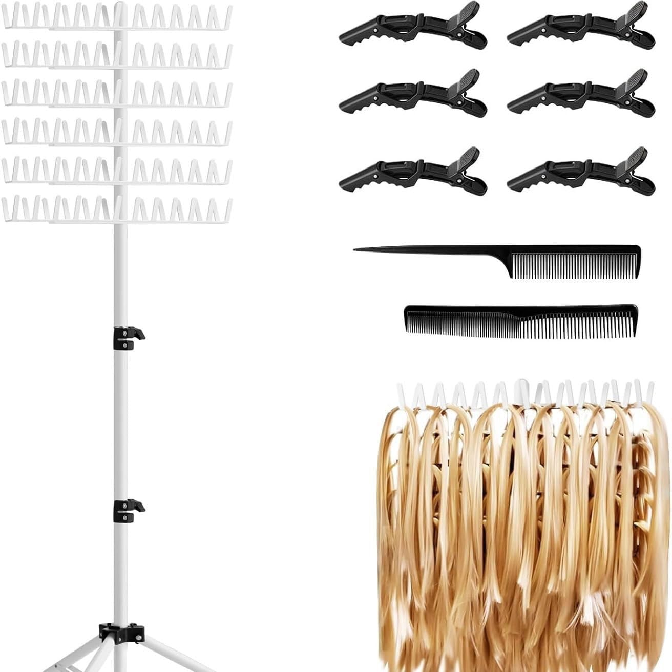 gresonic Support réglable pour tresses, support pour perruques avec 144 pinces pour coiffeurs et tresseurs, pour rallonges de cheveux