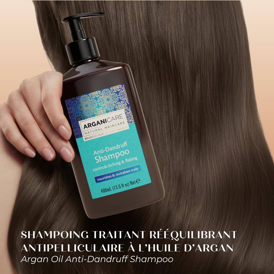 ARGANICARE - Shampoing traitant Antipelliculaire à l'Huile d'Argan - Soin Cheveux Secs et Abîmés - Flacon 400 ml