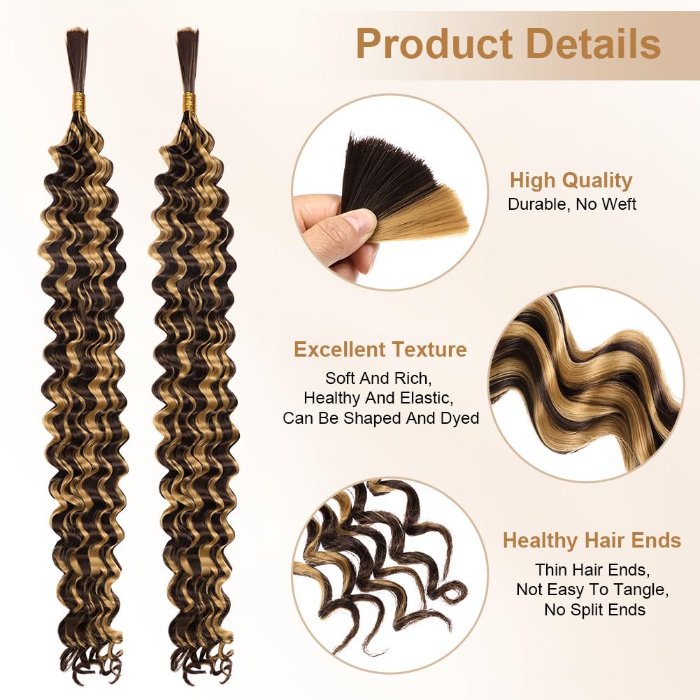 Aomig Cheveux Crochetés Tresses de Bohème, 2PACK/65CM Paquets de Bulk Cheveux Tressés Deep Wave Deep Twist, Meches pour Tresses Africaine, Braids Tissage Synthétique Bresilien (65cm,Noir)