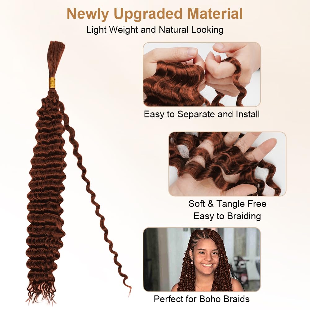 Aomig Cheveux Crochetés Tresses de Bohème, 2PACK/65CM Paquets de Bulk Cheveux Tressés Deep Wave Deep Twist, Meches pour Tresses Africaine, Braids Tissage Synthétique Bresilien (65cm,Noir)