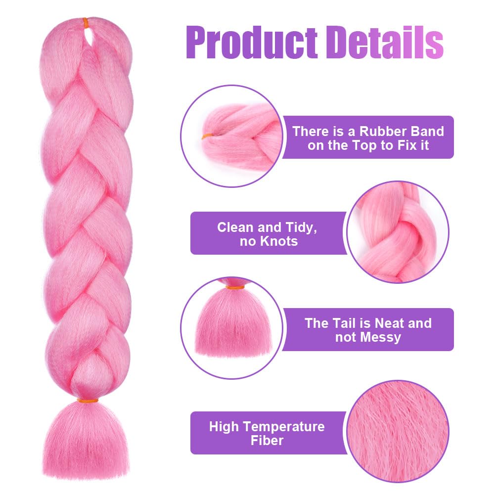 Aomig Rajout Cheveux Tresse, Jumbo Braids Meches, 65cm Extension de Cheveux de Fibre Synthétique pour Crochet Twist Tressage (4 couleurs)
