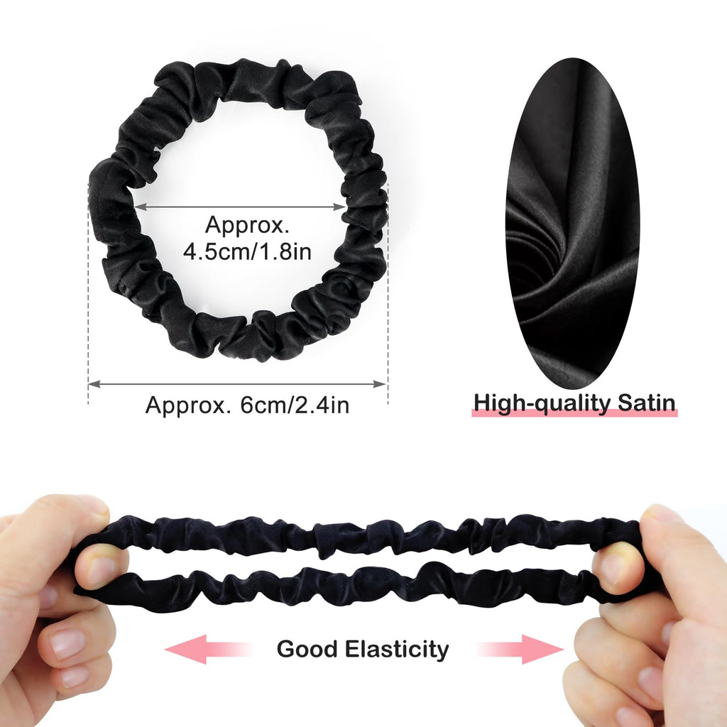 Sularpek Chouchou Femme 4 Pièces - Elastique Satin Soie Antidérapant pour Cheveux - Noir - pour Femmes ou Filles