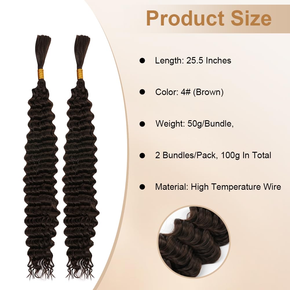 Aomig Cheveux Crochetés Tresses de Bohème, 2PACK/65CM Paquets de Bulk Cheveux Tressés Deep Wave Deep Twist, Meches pour Tresses Africaine, Braids Tissage Synthétique Bresilien (65cm,Noir)