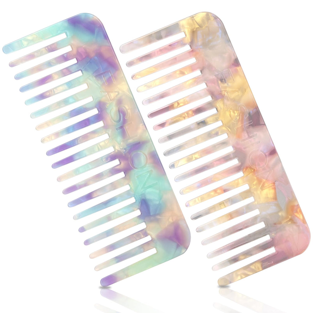 Peigne Démêloir Grosse Dent Large Brosse Cheveux Bouclés Résistant à la Chaleur Peignes Antistatiques en Fibre pour Cheveux Longs Mouillés ou Bouclés pour Femmes Enfants Barbier (Marron/Blanc)