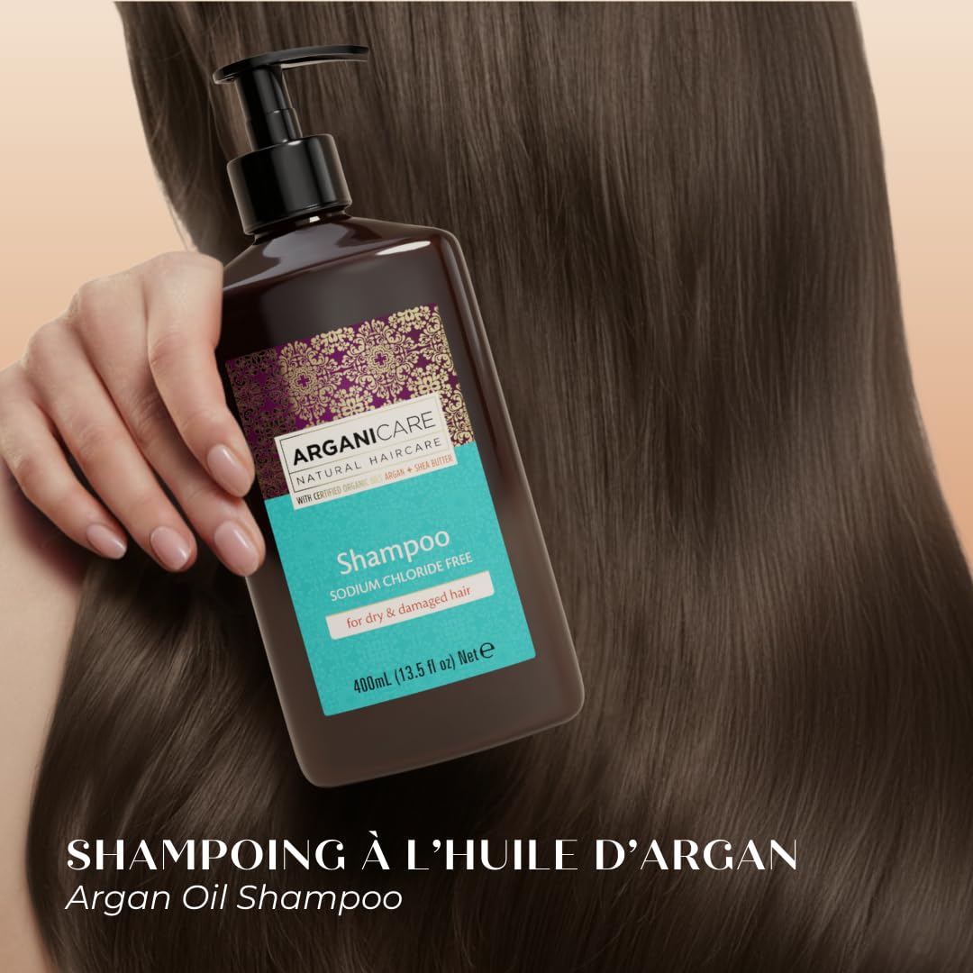 ARGANICARE Shampooing Régénérant Fortifiant Biotine & Huile d’Argan – Vitalité, Nutrition et Résistance – Renforce la Fibre Capillaire – Cheveux Fragilisés et Ternes – 400 mL