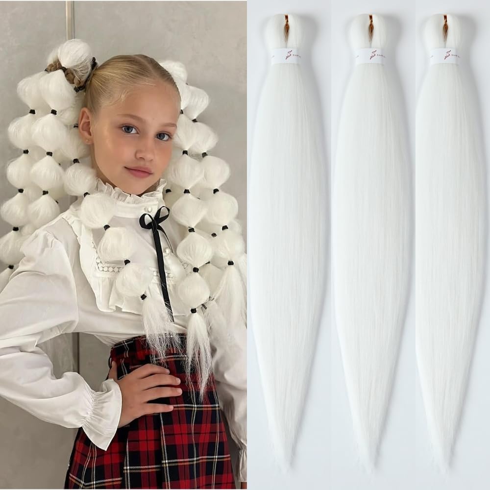 YDDM Meches Pour Tresses Africaine Rose et blanc Rajout Cheveux Tresses Texture Yaki Easy Install pour Debutants 20 Pouces 3 Paquets Cheveux Legers Naturels pour Box Braids Twist Crochet Styles
