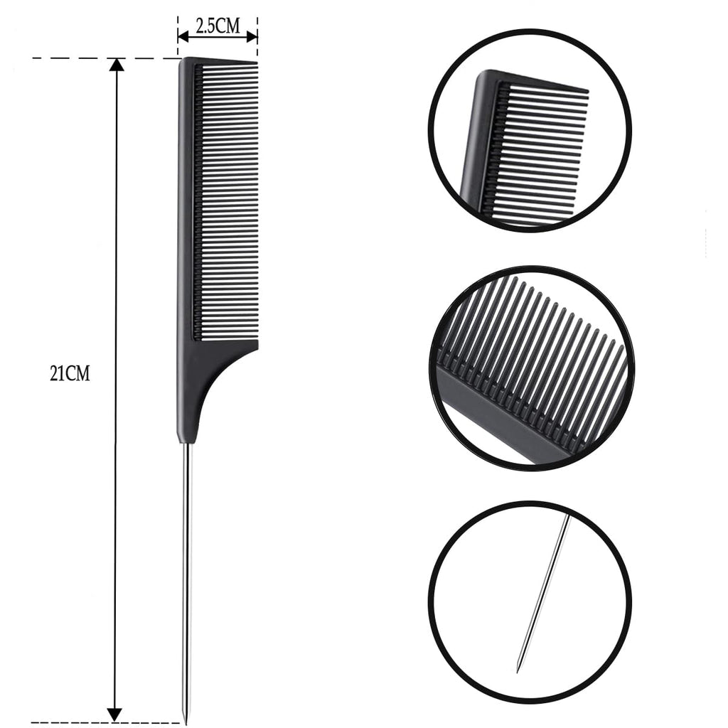 DAZISEN 3 Peignes à Cheveux - Peigne à Dents Fines Antistatique Peignes à Queue avec Manche en Acier Inoxydable pour Femme et Hommes