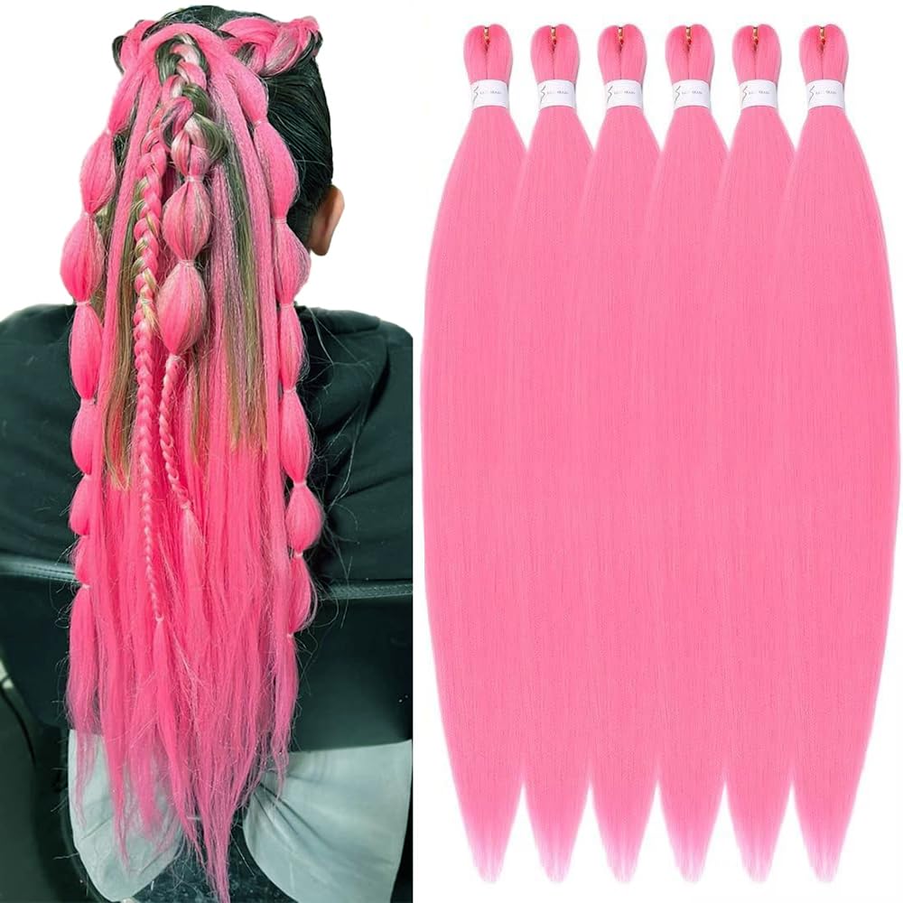 YDDM Meches Pour Tresses Africaine Rose et blanc Rajout Cheveux Tresses Texture Yaki Easy Install pour Debutants 20 Pouces 3 Paquets Cheveux Legers Naturels pour Box Braids Twist Crochet Styles