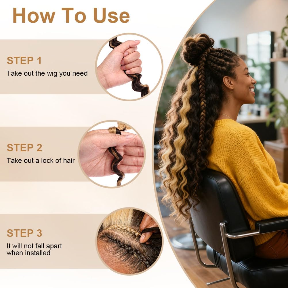 Aomig Cheveux Crochetés Tresses de Bohème, 2PACK/65CM Paquets de Bulk Cheveux Tressés Deep Wave Deep Twist, Meches pour Tresses Africaine, Braids Tissage Synthétique Bresilien (65cm,Noir)