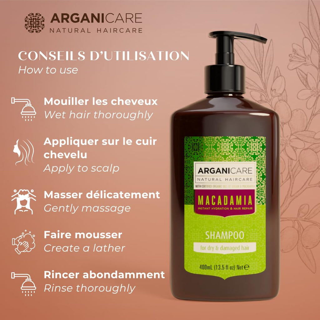 ARGANICARE Shampooing Régénérant Fortifiant Biotine & Huile d’Argan – Vitalité, Nutrition et Résistance – Renforce la Fibre Capillaire – Cheveux Fragilisés et Ternes – 400 mL