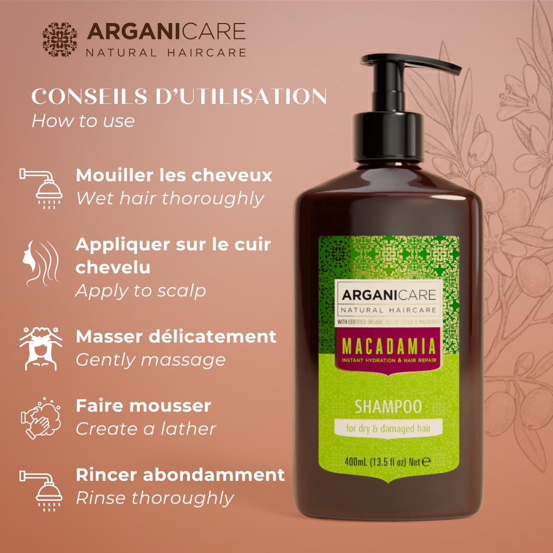 ARGANICARE Shampooing Régénérant Fortifiant Biotine & Huile d’Argan – Vitalité, Nutrition et Résistance – Renforce la Fibre Capillaire – Cheveux Fragilisés et Ternes – 400 mL
