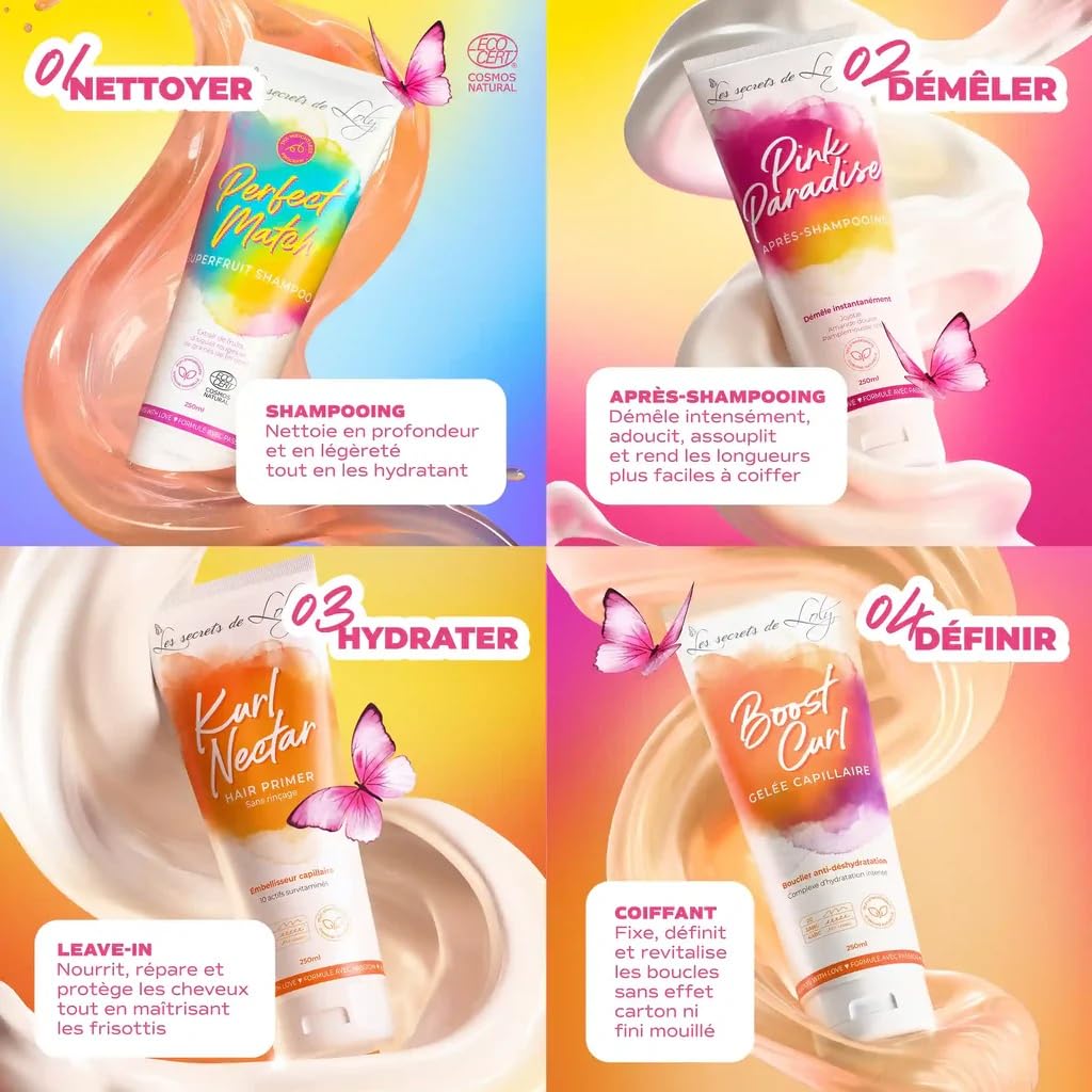 Les Secrets de Loly – Routine Cheveux Bouclés – Perfect Match + Pink Paradise + Kurl Nectar + Boost Curl – Hydratation & Définition – Formule Naturelle – Cheveux Ondulés, Bouclés & Frisés