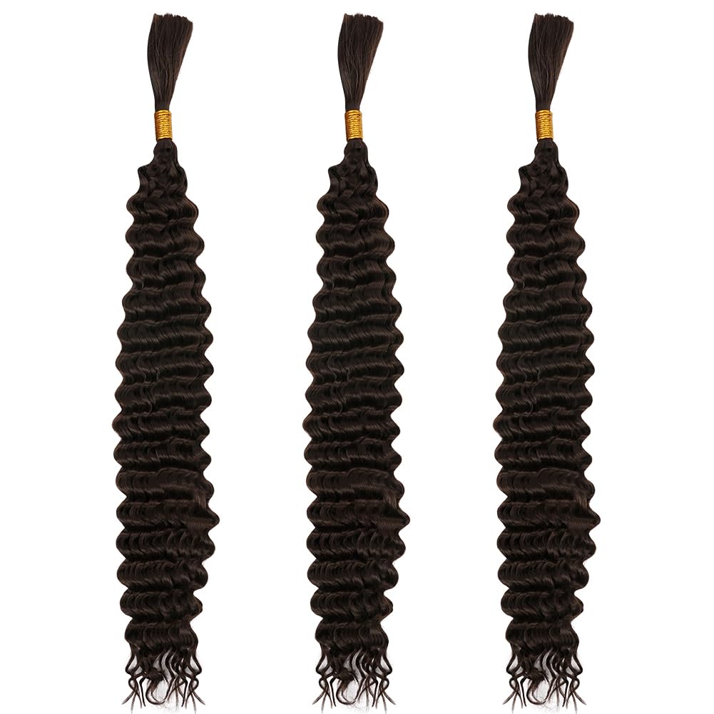 Aomig Cheveux Crochetés Tresses de Bohème, 2PACK/65CM Paquets de Bulk Cheveux Tressés Deep Wave Deep Twist, Meches pour Tresses Africaine, Braids Tissage Synthétique Bresilien (65cm,Noir)