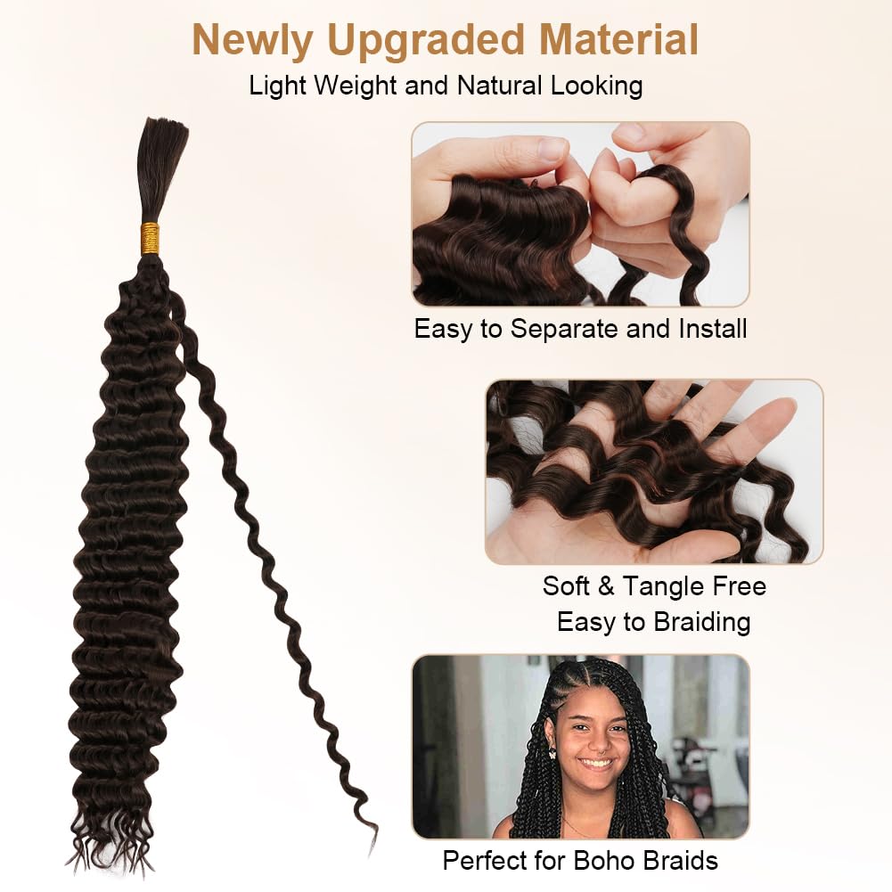 Aomig Cheveux Crochetés Tresses de Bohème, 2PACK/65CM Paquets de Bulk Cheveux Tressés Deep Wave Deep Twist, Meches pour Tresses Africaine, Braids Tissage Synthétique Bresilien (65cm,Noir)