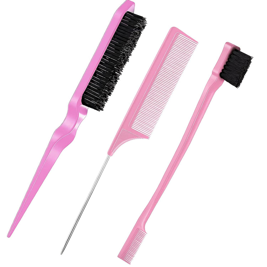 Brosse à cheveux, 3 pièces, propre, queue, convient aux coiffeurs professionnels, femmes, hommes, enfants (rose)