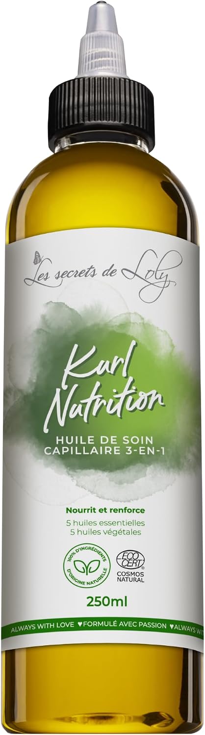 Les Secrets de Loly – Kurl Nutrition – Huile capillaire 3-en-1 Nourrissante & fortifiante – Cheveux ondulés, bouclés, frisés et crépus – 100% d'origine naturelle – 250 ml
