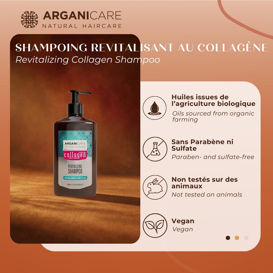 ARGANICARE Shampooing Régénérant Fortifiant Biotine & Huile d’Argan – Vitalité, Nutrition et Résistance – Renforce la Fibre Capillaire – Cheveux Fragilisés et Ternes – 400 mL