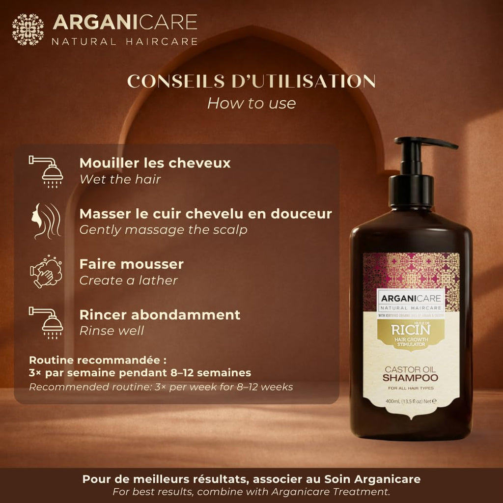 ARGANICARE Shampooing Régénérant Fortifiant Biotine & Huile d’Argan – Vitalité, Nutrition et Résistance – Renforce la Fibre Capillaire – Cheveux Fragilisés et Ternes – 400 mL