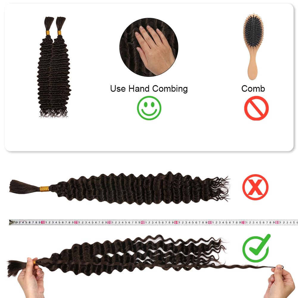 Aomig Cheveux Crochetés Tresses de Bohème, 2PACK/65CM Paquets de Bulk Cheveux Tressés Deep Wave Deep Twist, Meches pour Tresses Africaine, Braids Tissage Synthétique Bresilien (65cm,Noir)