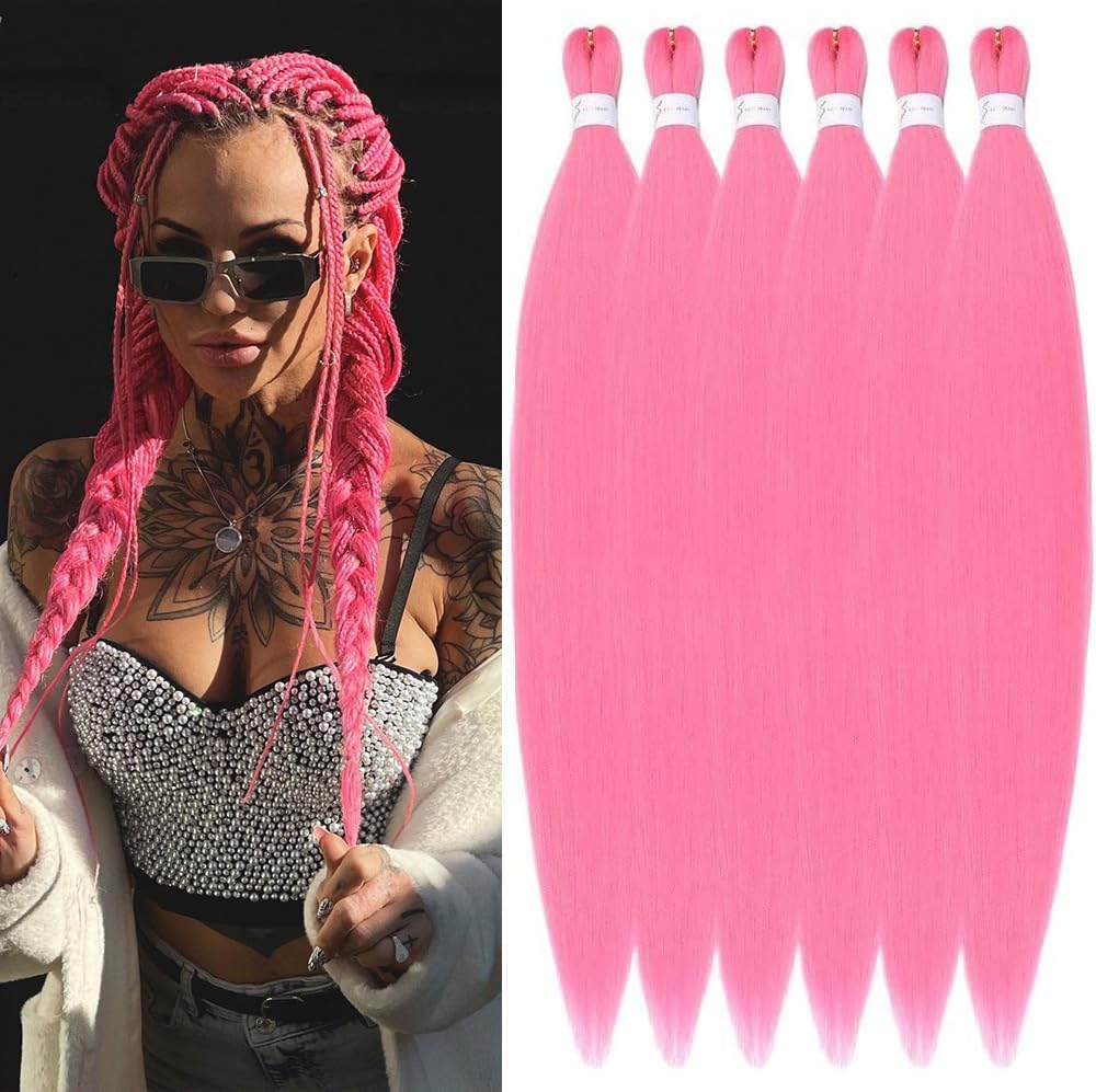 YDDM Meches Pour Tresses Africaine Rose et blanc Rajout Cheveux Tresses Texture Yaki Easy Install pour Debutants 20 Pouces 3 Paquets Cheveux Legers Naturels pour Box Braids Twist Crochet Styles