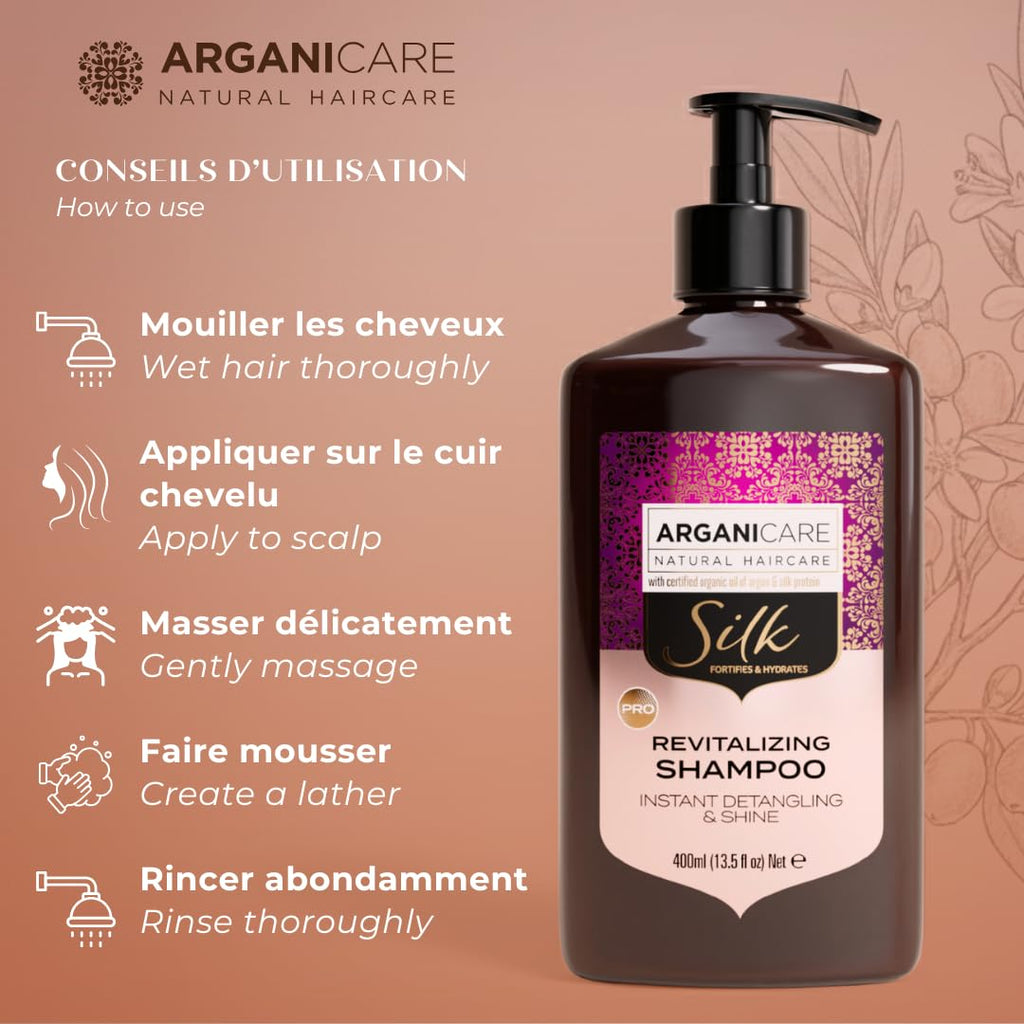 ARGANICARE - Shampoing traitant Antipelliculaire à l'Huile d'Argan - Soin Cheveux Secs et Abîmés - Flacon 400 ml