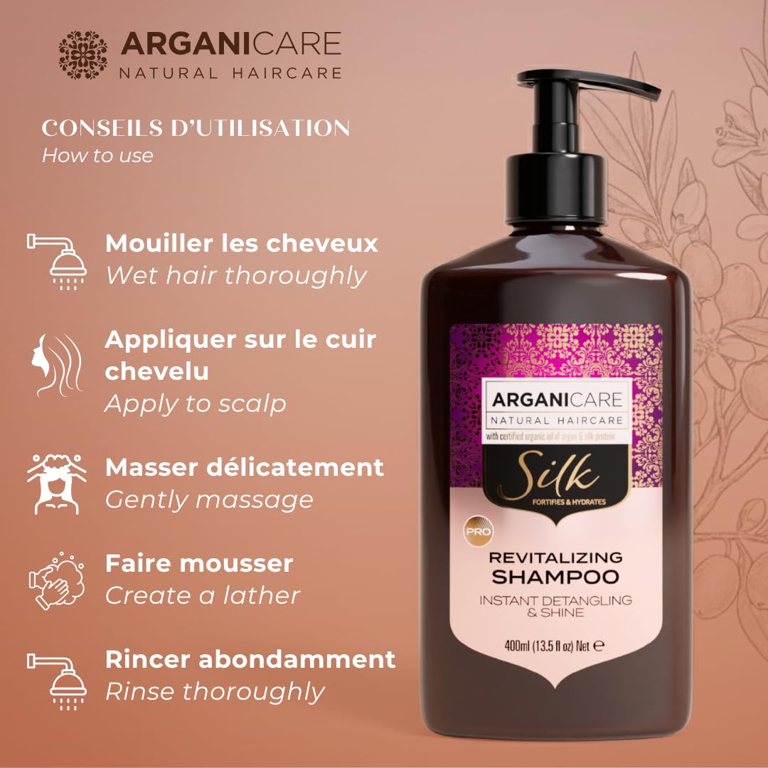 ARGANICARE - Shampoing traitant Antipelliculaire à l'Huile d'Argan - Soin Cheveux Secs et Abîmés - Flacon 400 ml