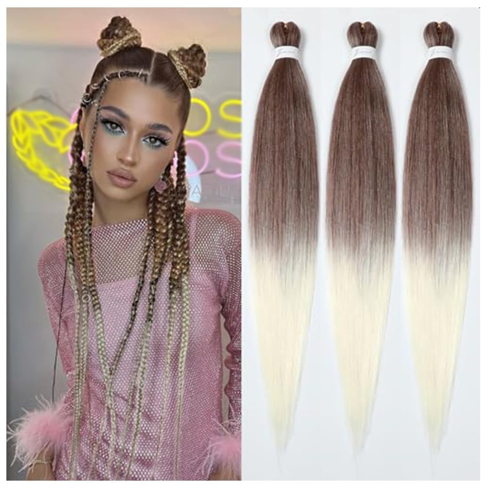 YDDM Meches Pour Tresses Africaine Rose et blanc Rajout Cheveux Tresses Texture Yaki Easy Install pour Debutants 20 Pouces 3 Paquets Cheveux Legers Naturels pour Box Braids Twist Crochet Styles